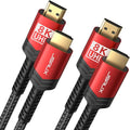 JSAUX 8K Long HDMI Cable 25ft 2-Pack, 48Gbps High Speed HDMI 2.1 Cord, 4K 120Hz/144Hz, 8K@60Hz, Dynamic HDR, DTS:X, 2K, 1080P, 3D, eARC Compatible with Laptop UHD TV Gaming Monitor PS5 PS4 -Red