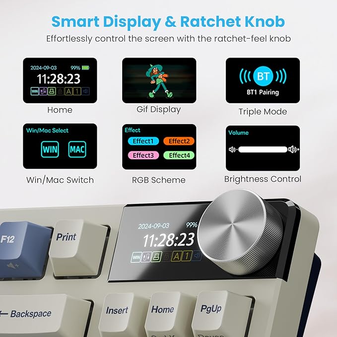 RK ROYAL KLUDGE S85 Wireless Mechanical Keyboard with Display & Knob, TKL Hot-Swappable Custom Programmable Macro Keyboard, 7200mAh Battery