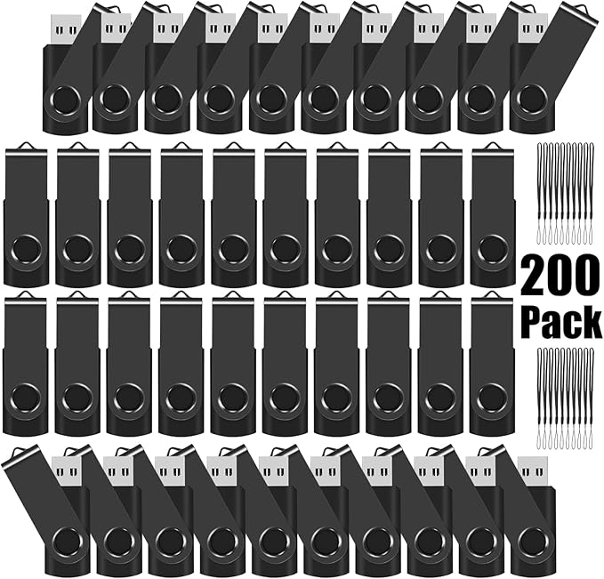 EASTBULL USB Flash Drive Bulk 1GB 200 Pack with Lanyards USB 2.0 Thumb Drive Bulk Memory Stick Swivel Pen Drive for Storage and Backup 1GB 200 Pack