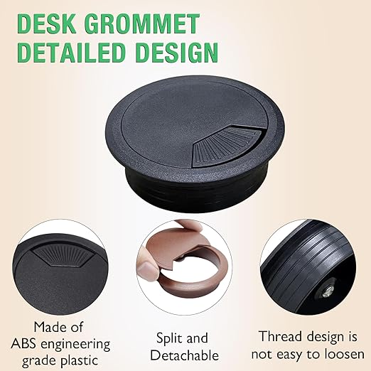 5 Pcs Desk Grommet 2" / 50 mm, Desk Cord Hole Cover, Cable Grommet ABS Plastic, Desk Hole Grommet for Home & Office Pc, Detachable Adjustable Cable Cord Organizer-Black