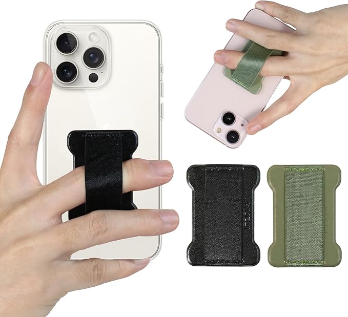 Universal Phone Grip for Smartphones - Phone Holder for Hand for Back of Phone - Wireless Charging Compatible (Black Green) - 2Pack
