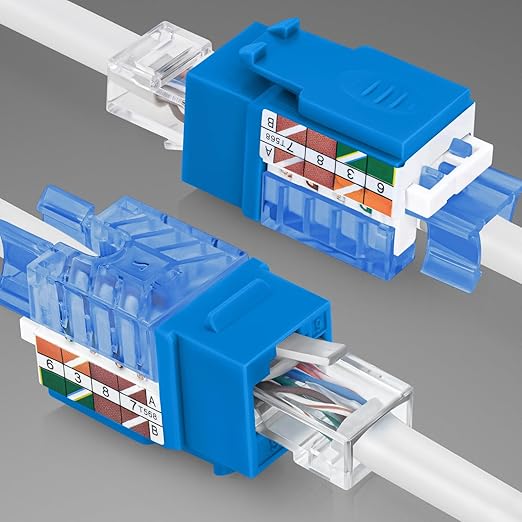 Everest 45° Angled RJ45 Cat5e Keystone Jacks 20-Pack in Blue - Slim Profile Female RJ45 Connectors - Cat 5e Keystone Jack - Compatible with 45° Angled Speed Termination Tool - 45Term (B0BL3GS7ZY)