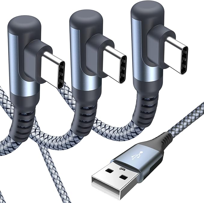 sweguard USB C Cable Right Angle [3Pack, 6.6FT+3.3FT+3.3FT], USB Type C iPhone 16 Charger Cable Nylon Braided Cord for iPhone 15 16 Pro Max Plus, Samsung Galaxy S25 S24 S23 S22 S21 S10 Note 20 10,Moto
