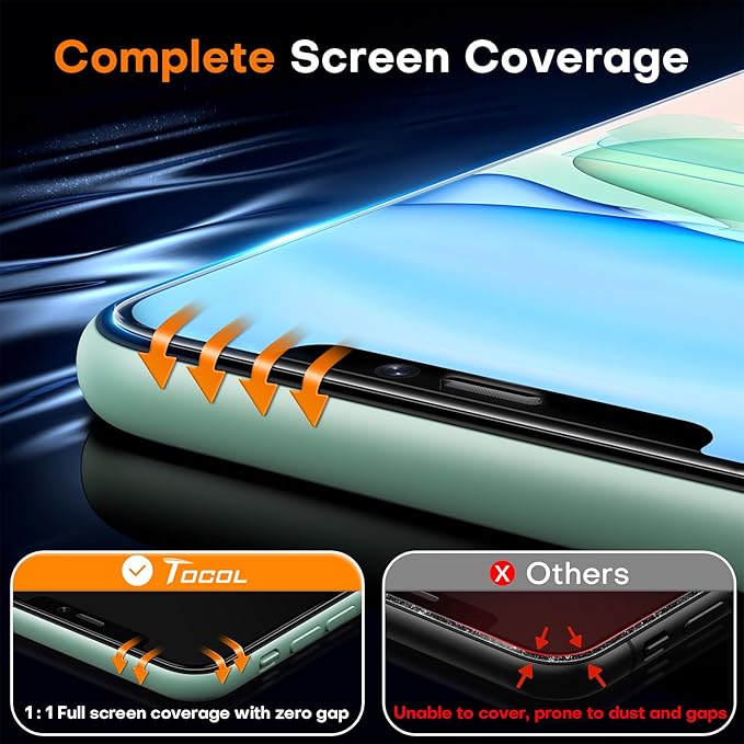 TOCOL for iPhone 11 / iPhone XR Screen Protector 9H Hardness Military Grade Shatterproof HD Tempered Glass Full Coverage Easy Installation Case Friendly 2 Pack