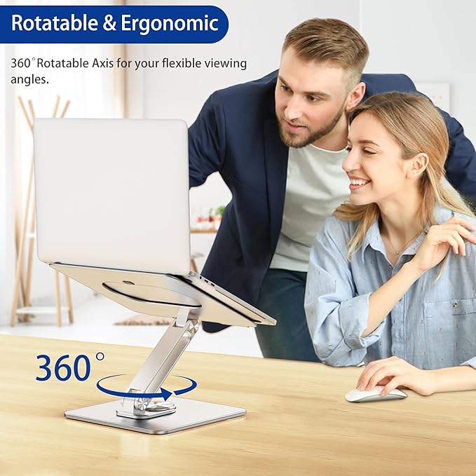 BESIGN LSX7 Laptop Stand with 360 Rotating Base, Ergonomic Adjustable Notebook Riser Holder Compatible with Air, Pro, Dell, HP, Lenovo More 10-15.6" Laptops (Silver)
