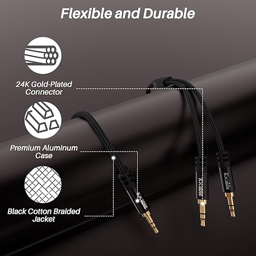 1/8 Inch TRS Stereo Y Splitter Cable 6FT, 3.5mm Male to 2-Male Y-Splitter Stereo Audio Cable, for Cell Phone PC Laptop, Speaker, Headphones, Suitable for Switching or Two Sets of Speakers