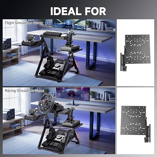 GTPLAYER Flight Racing Simulation Stand Foldable Gaming Stand Compatible with Logitech/Thrustmaster/PXN Gaming Devices Adjustable Stable Simulator Cockpit Stand, Electronic Device Not Included, Black