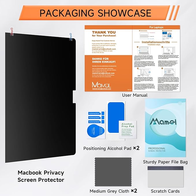 Privacy Screen for MacBook Pro 16 Inch (2021-2024, M1, M2, M3, M4, Pro, Max), Matte Anti Glare Blue Light Filter, Nano No Glue Anti Spy Black Protector for Mac Pro 16In Laptop