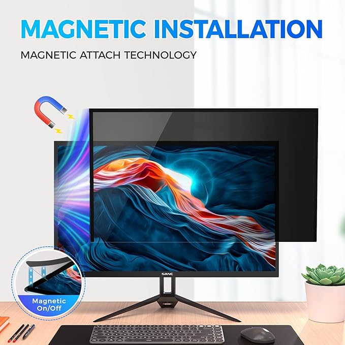 2 Pack Hidden Design Magnetic Computer Privacy Screen Filter 27 inch for Frameless Monitor 16:9 Widescreen, Removable Anti Blue Light Privacy Shield, Anti-Glare Protector