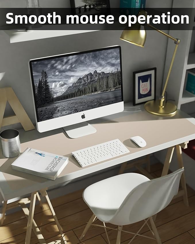 Leather Desk Pad Protector, Office Desk Mat, Large Mouse Pad, Non-Slip Desk Blotter, Laptop Desk Pad, Computer pad,Waterproof Desk Accessories for Office and Home(Beige, 48" x 17")