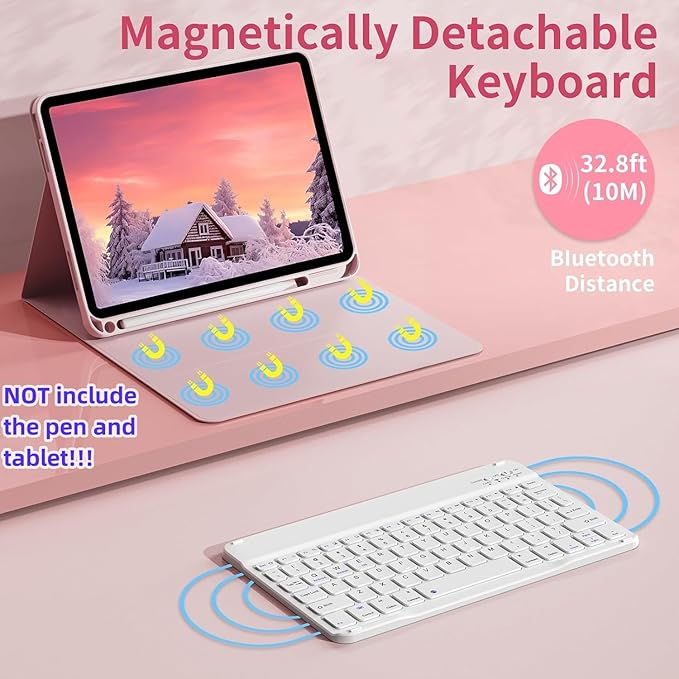 Keyboard Case for Galaxy Tab S6 Lite 10.4 Inch 2024/2022/2020, Slim Lightweight 7 Color Rainbow Backlight Detachable Magnetic Bluetooth Keyboard Cover with S Pen Holder,Sky Blue