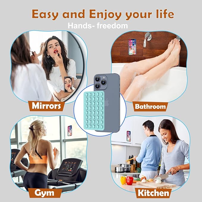 2PACK Silicone Double Sided Suction Phone Case Mount, Detachable Hands Free & Strong Grip Holder for Selfies & Videos, Compatible iPhone Android (Sky Blue, 2Pack 40 Suction Cups)