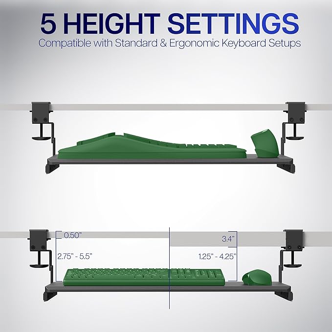 VIVO Large Height Adjustable Under Desk Keyboard Tray, C-clamp Mount System, 27 (33 Including Clamps) x 11 inch Slide-Out Platform Computer Drawer for Typing, White, MOUNT-KB05HW