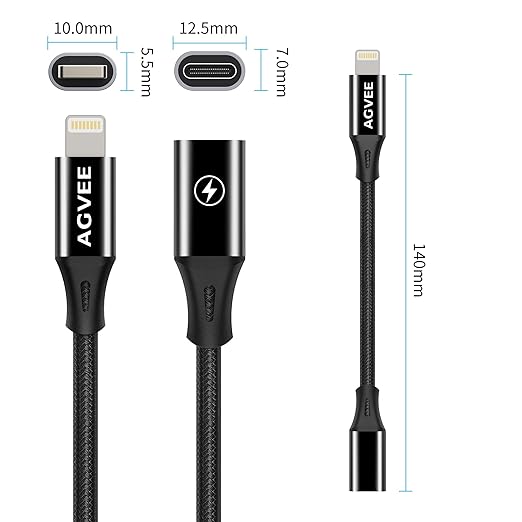 AGVEE 2 Pack 4 inch USB-C Female to Lightning Male Adapter, 30W Fast Charging Charger Converter for iPhone 14 13 12 11 Airpods iOS Device Carplay, Not for Audio, Black