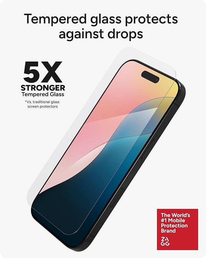 ZAGG Glass Elite Screen Protector for iPhone 16 Pro - 5X Stronger, Reinforced Edges, Ultra-Strong Tempered Glass, Scratch Resistant, Anti-Smudge, InvisibleShield, Easy Installation, Eco-Friendly