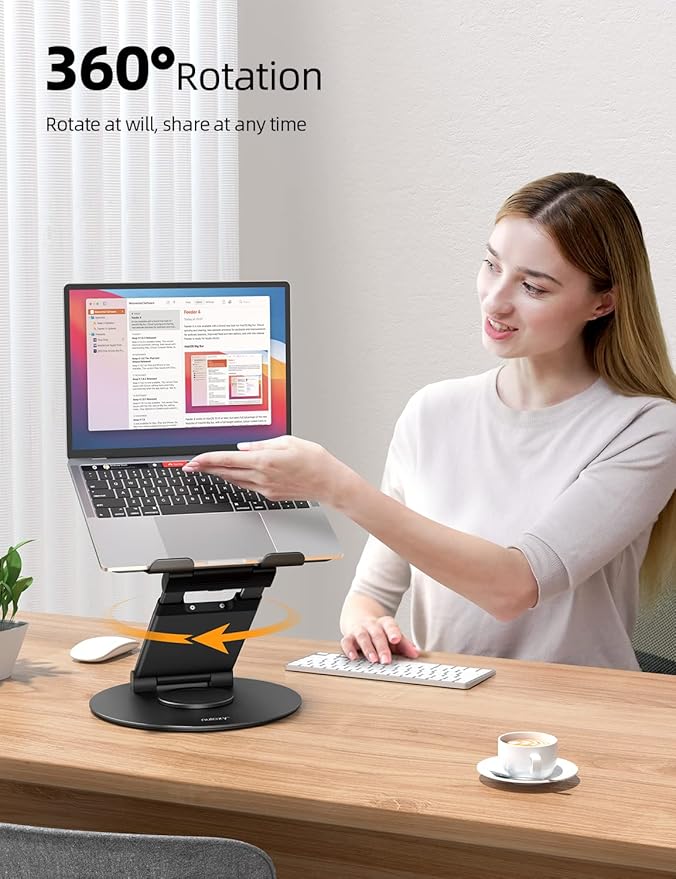 Nulaxy Telescopic 360 Rotating Laptop Stand for Desk Adjustable Height Swivel Pull Out Design Ergonomic Laptop Riser Fits All 10-17" Laptops Computer MacBook, Black