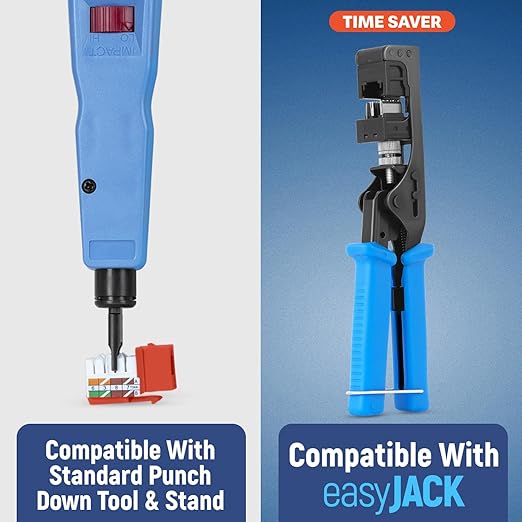 Everest 90° Angled RJ45 Cat6A Keystone Jacks 10-Pack in Orange - Slim Profile Female RJ45 Connectors - Cat 6A Keystone Jack - Compatible with 90° Angled Speed Termination Tool - easyJACK (B094WB91H3)
