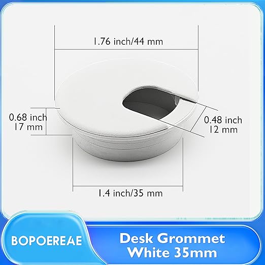 Desk Grommet 1-3/8" (35 mm), Desk Cord Hole Cover, Cable Grommet ABS Plastic, Desk Hole Grommet for Office and Home Table Cable, Detachable Cable Cord Organizer (White 2 Pcs)