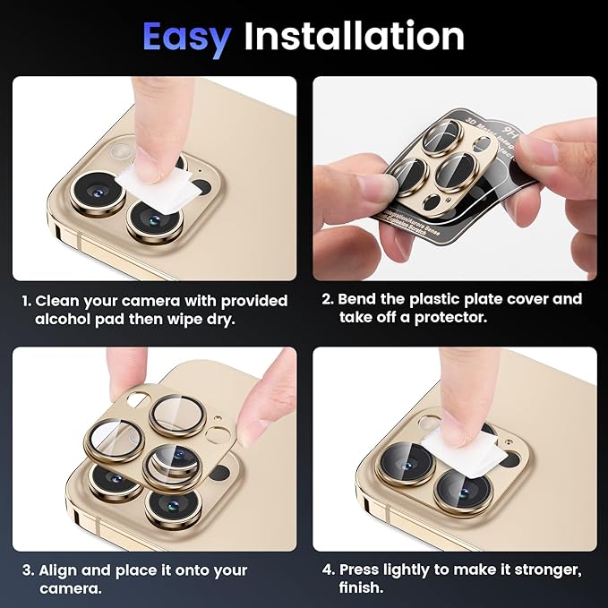 Tensea for iPhone 16 Pro/iPhone 16 Pro Max/iPhone 15 Pro/iPhone 15 Pro Max Camera Lens Protector, Metal Aluminum Alloy Tempered Glass Cover Camera Screen Protector Accessories, Case Friendly