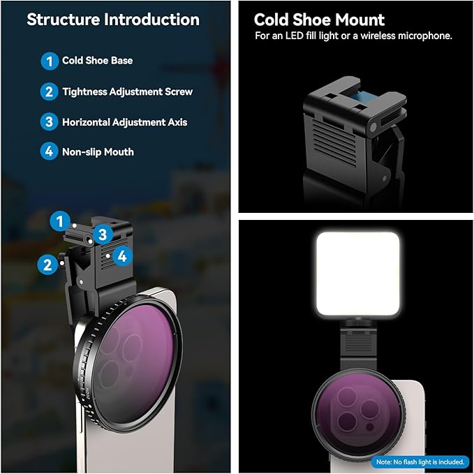 APEXEL CPL Filter 67mm Circular Polarizer Polarizing Filter for iPhone/DSLR for iPhone Camera Lens 16 15 14 13 12 Pro Max Samsung Galaxy Huawei with Adapter Ring, Universal Clip, Cold Shoe