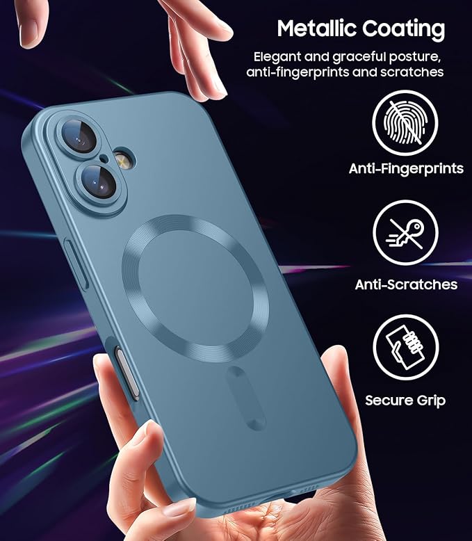 Magnetic for iPhone 16 Plus Case [Compatible with MagSafe][Built-in Camera Lens Protector] Slim Soft Silicone Bumper Shockproof Metallic Luster Phone Case (Green)