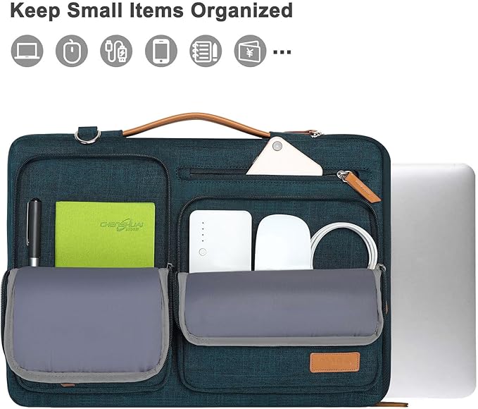 MOSISO 360 Protective Laptop Shoulder Bag,15 inch Computer Bag Compatible with MacBook Air M4 M3 M2/Pro A1990 A1707, Dell XPS Plus,Side Open Messenger Bag with 4 Zipper Pockets&Handle, Teal Green