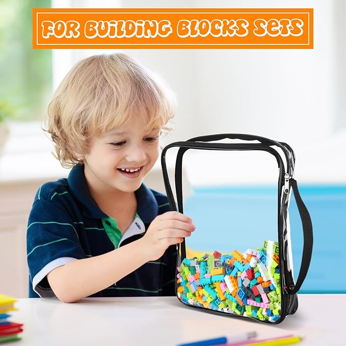 Sanwuta 6 Packs Toy Storage Bags, PVC Organizing Case Bags with Zipper, Waterproof Toy Container for Board Games, Building Blocks, Puzzles, Small Toys and Kids Books(Large, Small,Clear)