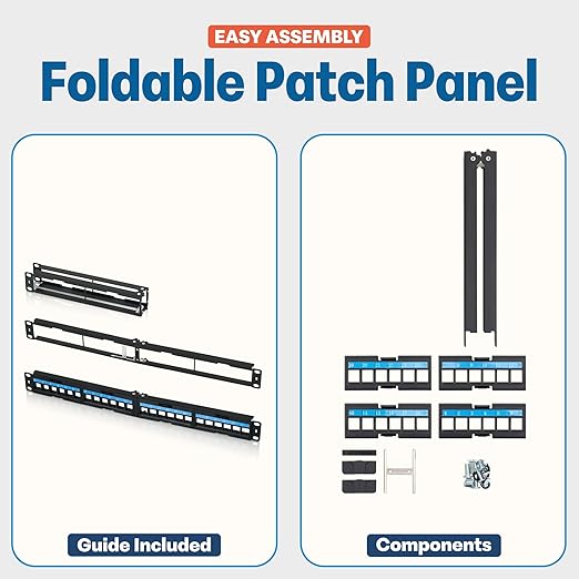 Everest 24 Port Keystone Patch Panel (2-Pack) - Removable 6-Port Panels - Use with Slim Profile Keystones ONLY (Wider Jacks May not fit Side by Side)