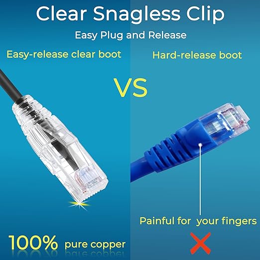 Rapink Patch Cables Cat6/ Cat6a 2ft (24 Pack) Slim, Cat6a Ethernet Patch Cable 10G Support, Snagless Cat 6 Patch Cable for Patch Panel to Switch, Flexiable Cat6 Ethernet Cable Black