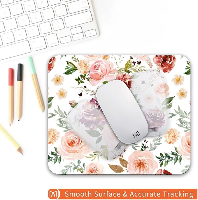 Square Mouse Pad Pretty Floral,Personalized Premium-Textured Custom Mouse Mat Design,Washable Mousepad Cloth,Non-Slip Rubber Base Computer Mouse Pads for Wireless Mouse
