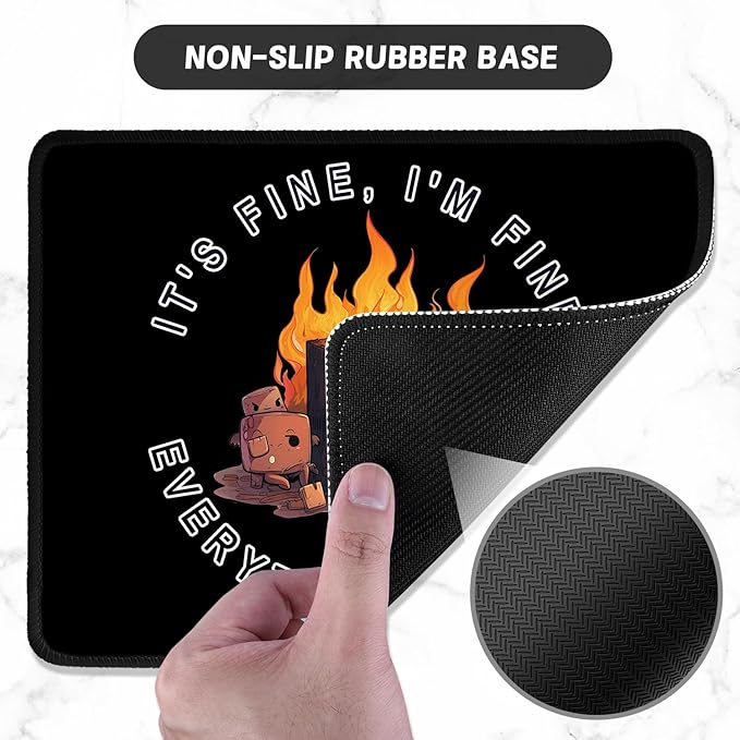 ITNRSIIET Mouse Pad with Stitched Edge Premium Textured Smooth Precise Operation Waterproof Washable Non-Slip Rubber Base Desktop Protection Mat, 10.2×8.3×0.12 inches, Funny Burning Box