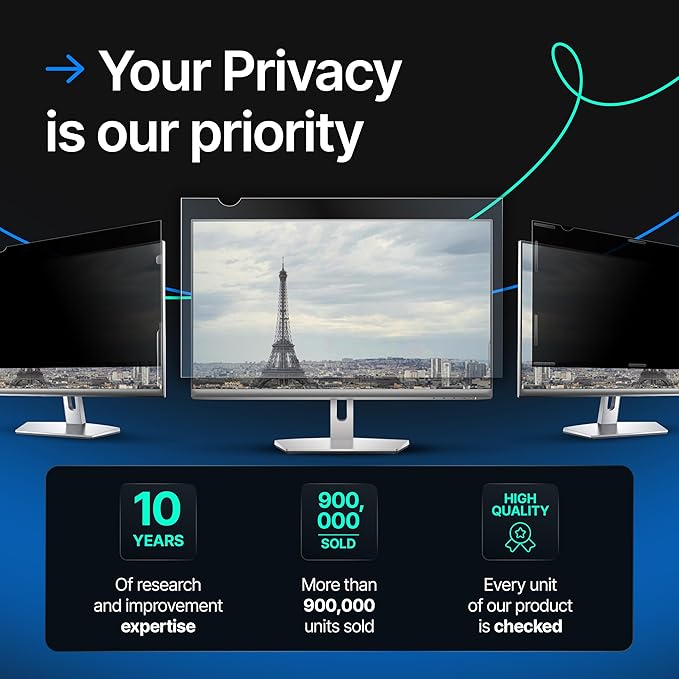 VINTEZ 28 Inch 16:9 Privacy Screen for Computer Monitor and Laptop - Anti Glare Protector Film Blue Light Filter Eye Protection - Computer Screen Privacy Shield, [1 Pack]