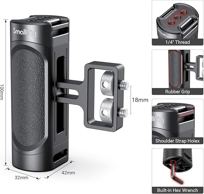 SmallRig Mini Side Handle Handgrip with Dual 1/4"-20 Screw Mount for Mirrorless Digital Camera DSLR Camera Small Camera Cage Built-in Wrench, Up and Down Adjustable, Pack of 2-4957