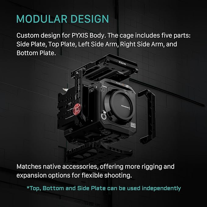 Tilta Camera Cage Compatible with Blackmagic Pyxis 6K/ Pyxis 12K- Includes Full Cage, Quick Release Bottom Plate, and Mini Tool | ES-T21-FCC