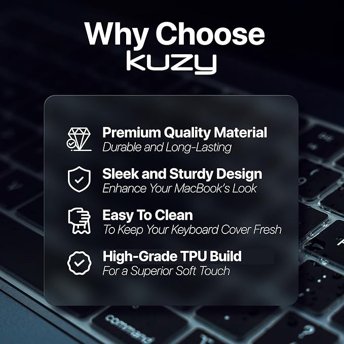 Kuzy MacOS Shortcut for MacBook Pro 14 inch Keyboard Cover M4 16" 2025 2024 2023 M3 M2 M1 Pro Max - MacBook Air 13 inch Keyboard Cover 15" M4 M3 M2 - Mac OS US Layout TPU Tinted