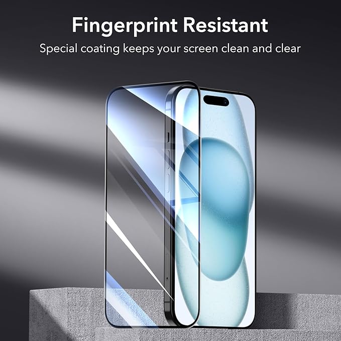 ESR 3+2 Pack for iPhone 15 Plus Screen Protector, 3 Black Edge Tempered-Glass Film and 2 Set Camera Lens Protector, 2.5D Curved Edges, Full-Coverage Military-Grade Protection, Scratch Resistant