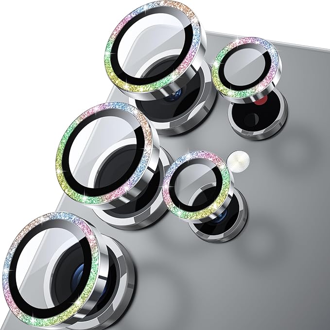 WSKEN for Samsung Galaxy S25 Ultra Camera Lens Protector - Ultra Thin Case Friendly, 9H Shatterproof Tempered Glass with Aluminum Metal Circle Camera Screen Protector Cover Accessories, Glitter Color