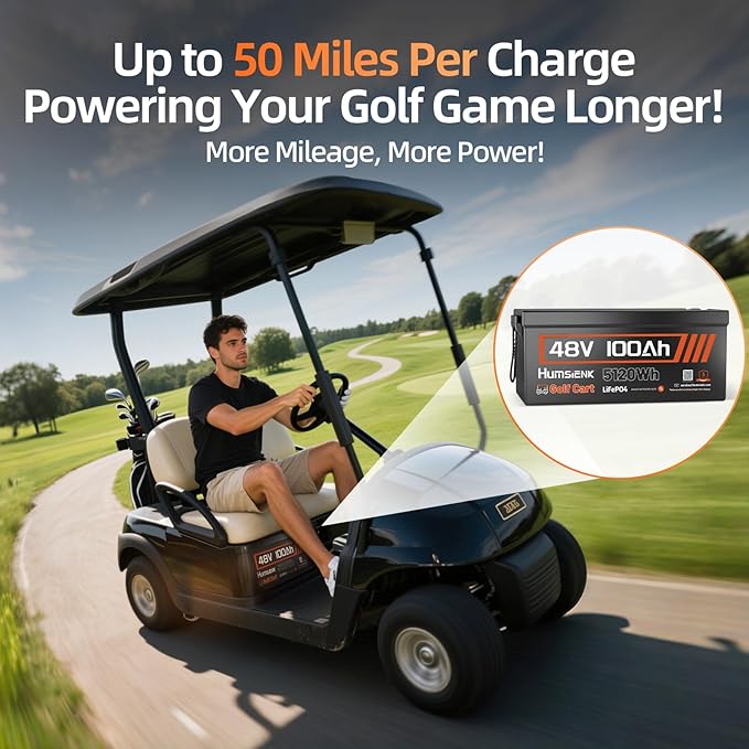 48V 100Ah Golf Cart LiFePO4 Lithium Battery with Bluetooth Group 8D, 15000+ Deep Cycle Battery, Built-in 200A BMS with Low-Temp Protection Golf Cart Accessories