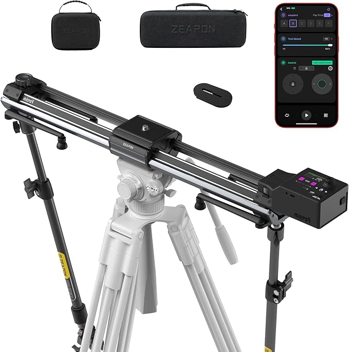 Zeapon Micro4 E1000&PONS PT Heads Double Distance Motorized Camera Slider, High-Speed Low Noise Motor 10-26Lbs Payload, 42''/107cm, LCD Screen, App Control, Smooth Damping Design