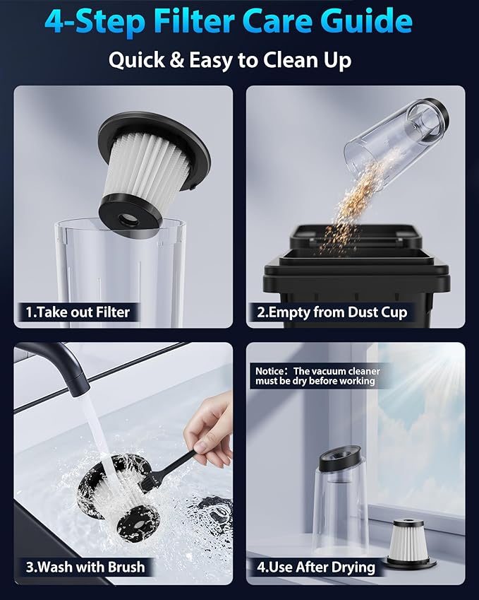 Handheld Vacuum Cordless 1.1 Pounds Car Vac 10000PA Hand Held Vacuums 4-in-1 Hand Vac Cordless Rechargeable HEPA Filter Large Capacity Dust Cup for Car Office Home Pets Hair (Gray)