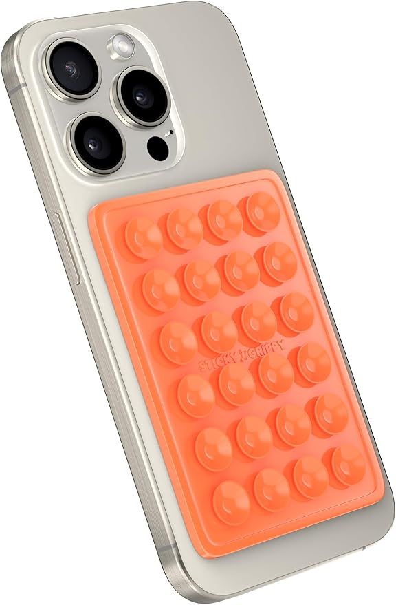 Suction Phone Case Mount, Sillicon Adhesive Phone Accessory for iPhone and Android, Hands-Free Fidget Toy Mirror Shower Phone Holder, Tiktok Videos and Selfies (Orange)