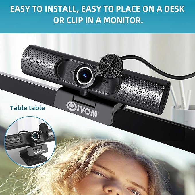 Webcam With Microphone and Speaker, 1080P Web Camera for Desktop Computer Laptop, USB With Physical Privacy Cover, Plug and Play, Streaming, Wide Angle 3 in 1