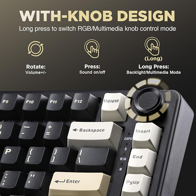 YUNZII B75 Mechanical Keyboard,75% Layout with Knob,Hot Swappable RGB Backlit Gasket Mounted, Creamy Typing, Double-Shot PBT Keycaps,Cherry Profile,for Win/Mac (Black, Milk V2 Linear Switch)
