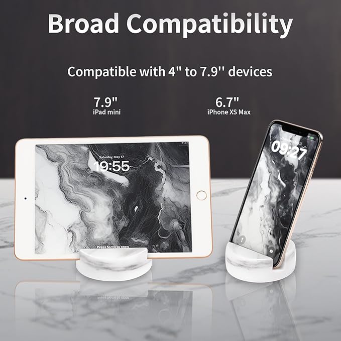 Marble Phone Stand for Desk - Cell Phone Holder for Nightstand Office Decor Compatible with iPhone 17 16 15 Pro Max iPad mini, Telephone Boho White Marble Kitchen Accessories