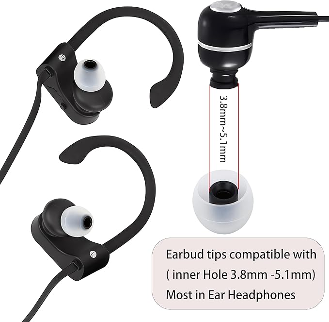 Replacement Earbud Tips Silicone Earbud Covers Fit Most in-Ear Earbuds(Inner Hole 3.8mm -5.1mm) Headphone Ear Tips Earbuds Rubber Tips 9 Pairs S M L
