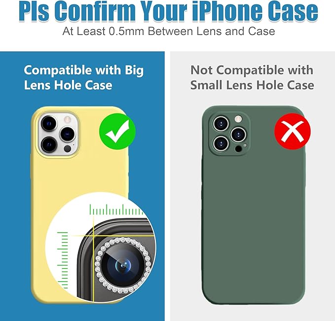 AGVEE 3+3 6 Pack for iPhone 15 Pro 6.1" / 15 Pro Max 6.7" Camera Lens Protector, Bling Diamond & Bling Glitter Metal Ring 9H Tempered HD Glass Camera Protector Cover Film, Bling-Black