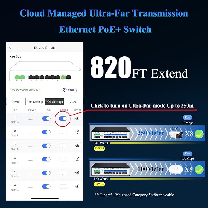 8 Port Gigabit PoE Switch with 2*1000Mbps Uplink, Easy Managed 10 Port Gigabit POE Switch Compatible with IEEE 802.3af/at Devices@120W, AI PoE Auto Recovery&Extend, Vlan, Metal Pluy&Play