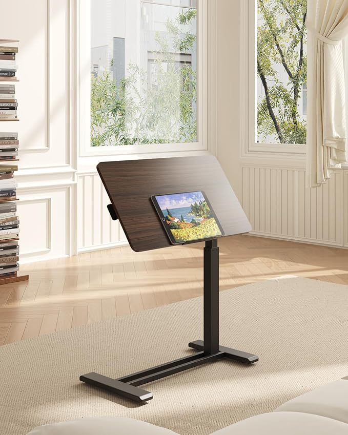 FLEXISPOT H7 PRO Mobile Standing Desk Adjustable Overbed Table Pneumatic with Wheels 90°Tiltable Portable Laptop Desk Rolling Computer Cart Foldable Bedside Table(31.5" W x 17.7" D, Rustic Brown)