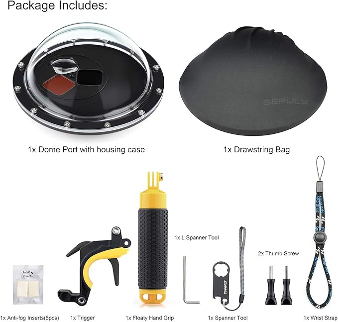 Dome Port for GoPro Hero 13 12 11 10 9 Black, Dome Port Lens with Waterproof Housing Case, Trigger, Floating Hand Grip, Built-in Switchable Red Filter and 10x Macro Filter