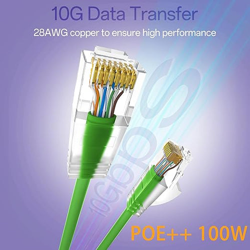 10Gsupxsel Cat6a Patch Cables 1ft (24 Pack) Slim, Cat6 Ethernet Patch Cable Pure Copper, Flexible Cat 6 Patch Cable 550MHZ 10G, Space-Saving Cat 6A Network Cables for Patch Panel, Green